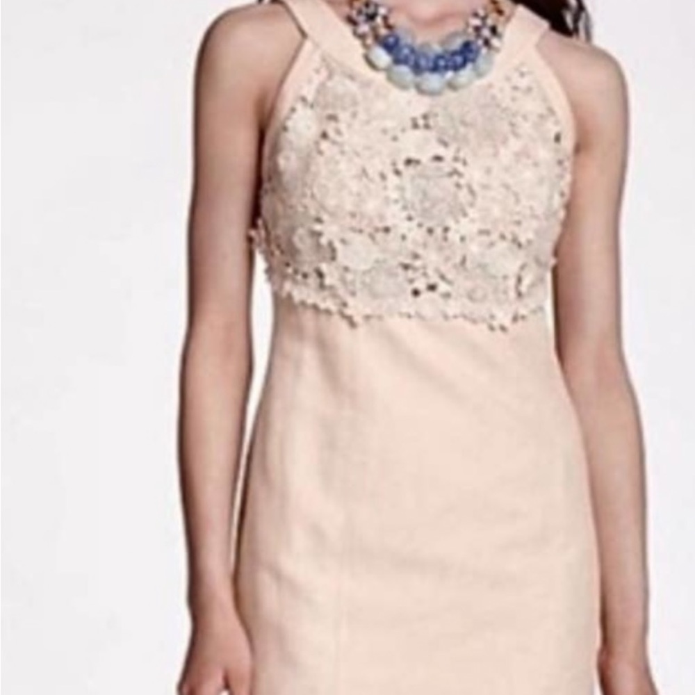 Anthropologie Postage Stamp Oleander crochet Linen Sheath Dress Size 10 Cream - Picture 11 of 14